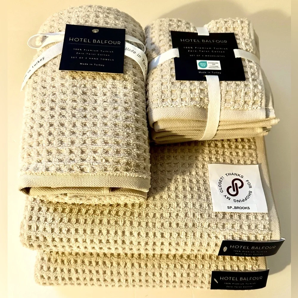 🎁Hotel Balfour Bath Towel Set - Zero Twist Cotton - Set of 8 - Taupe